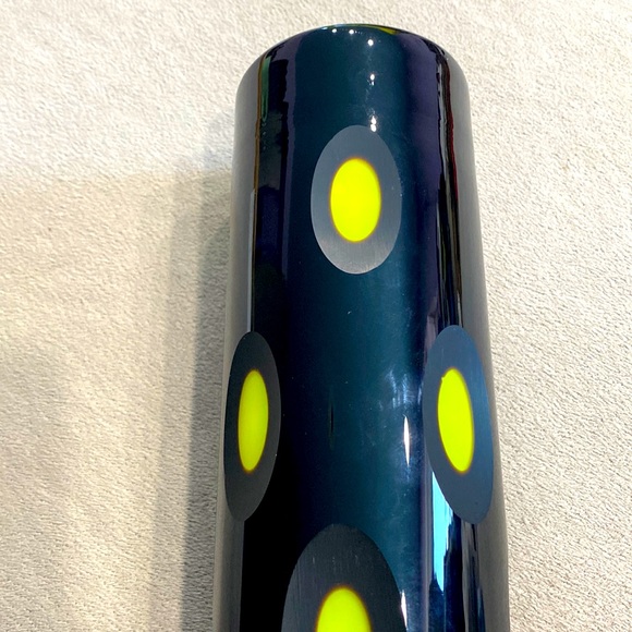 Black Crystal Vase Cut to Green Mid Century Modern MCM; Hand Blown 13.5 x 3 1/8" - Picture 4 of 11